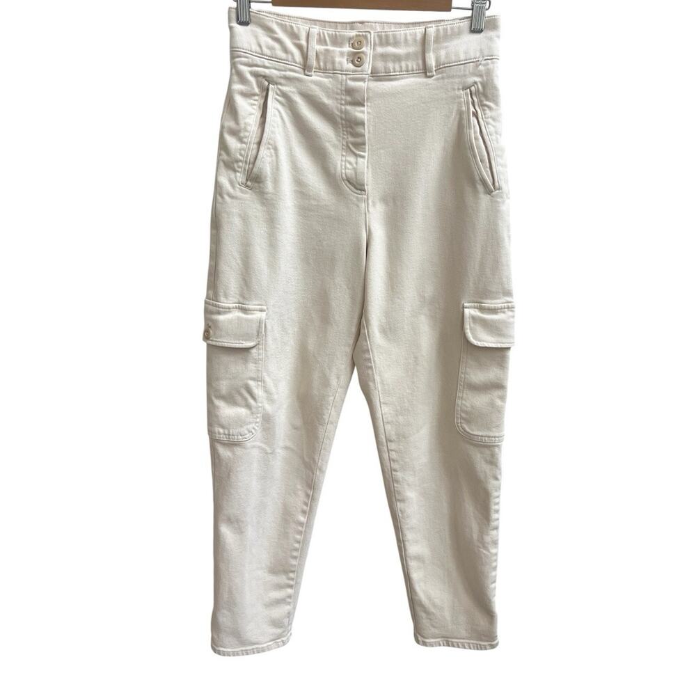 Wilfred Free Modern Cargo Denim Pants Sz 8 Ecru Cream Straight Leg High Rise
